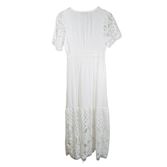 J. Gee White Lace Maxi Dress Size XL Flowy Wedding Engagement Beach Summer - Picture 6 of 9